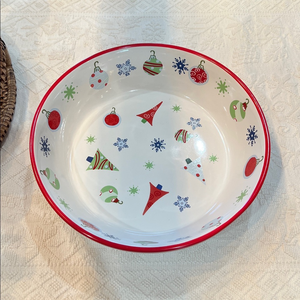Pfaltzfraff Taffy Candy Christmas Bowl/Pie Baking Dish with Red Trim 9 Inch